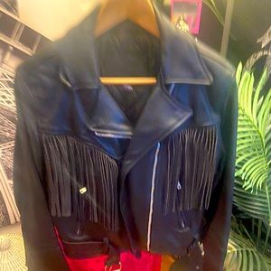 GENUINE LEATHER BIKER JACKET with shingles! SUPER HEAVY with quilted lining.